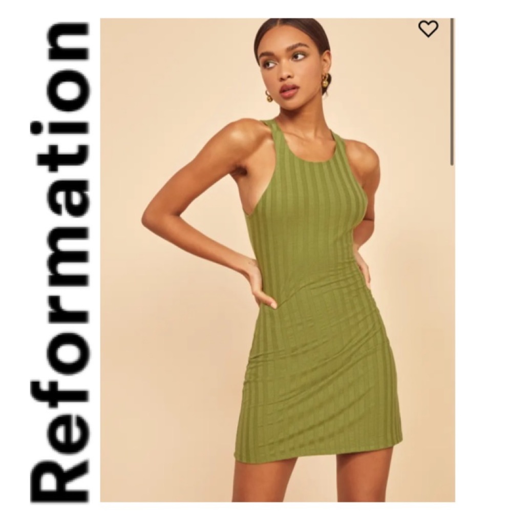 Reformation Olive Green Ribbed Mini Dress